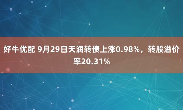 好牛优配 9月29日天润转债上涨0.98%，转股溢价率20.31%